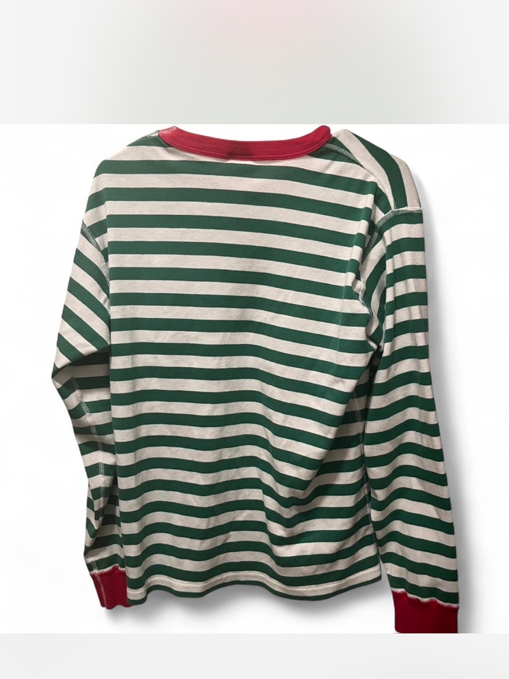 Hanna Andersson Green and White Striped Tee with Red Neckline - Picture 3 of 3